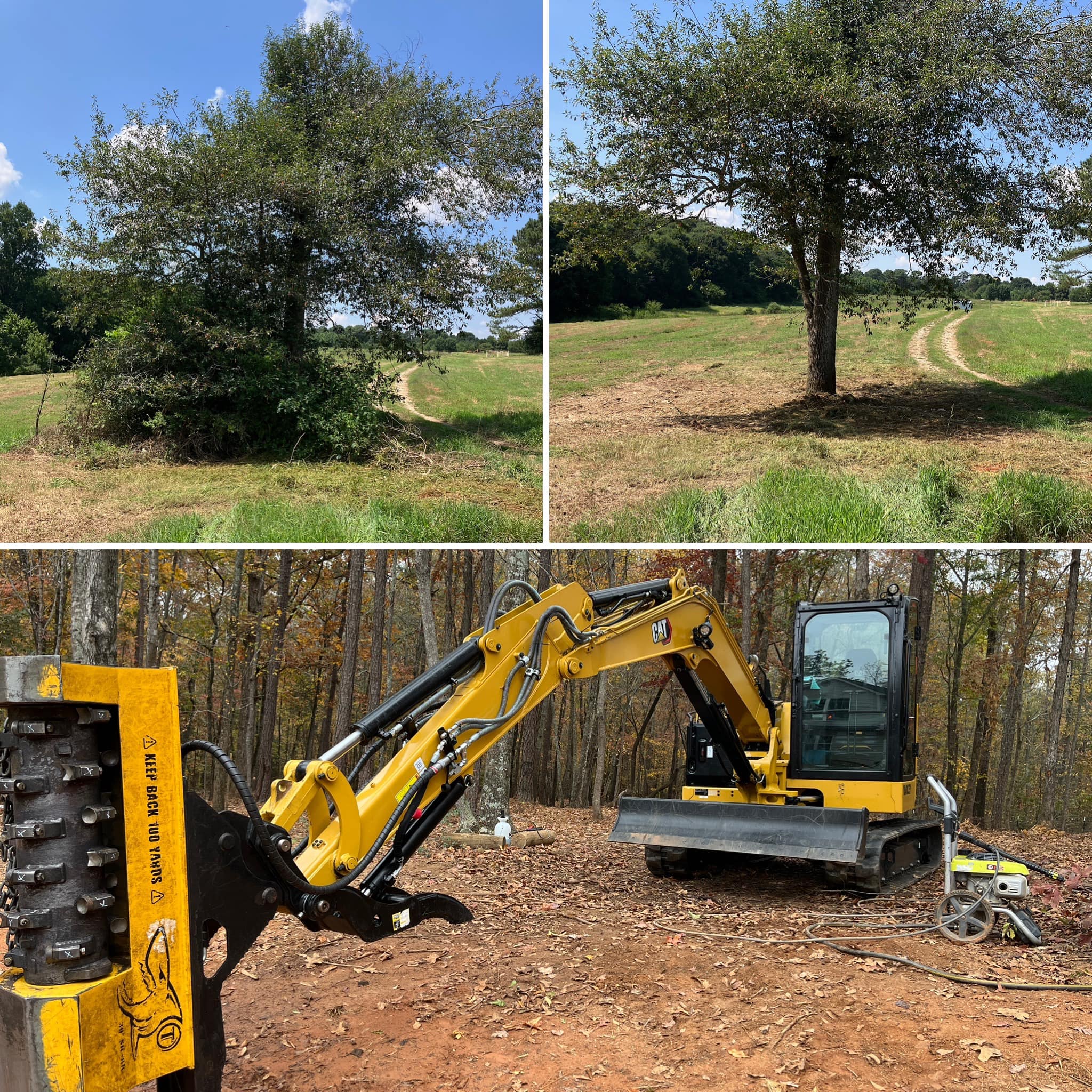 Selecting Land clearing by TBX Landworks contractor in georgia using CAT 306 excavator and mulching head.