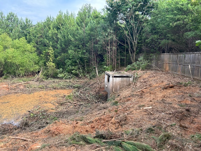 retention pond during clean up